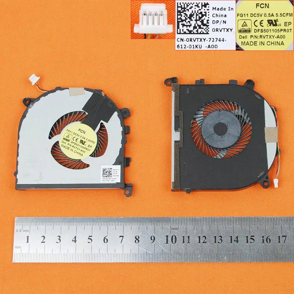 Nowy wentylator chłodzący laptopa dla DELL XPS 15 9550 serii Precision 5510 (dla wentylator procesora, oryginalny) PN:0RVTXY DFS501105PR0T DC28000GKF0