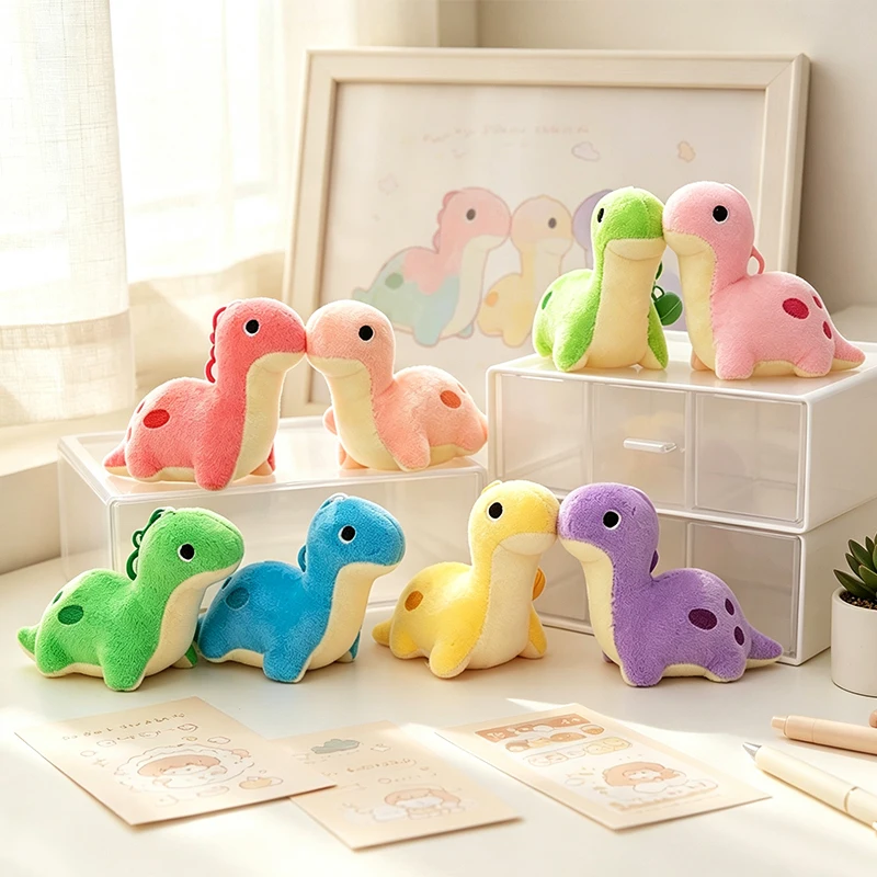 Funny 8 Colors Cartoon Dinosaur Plush Keychain Pendant Soft Stuffed Animal Doll Toy School Bag Backpack Decoration Nice Boy Girl