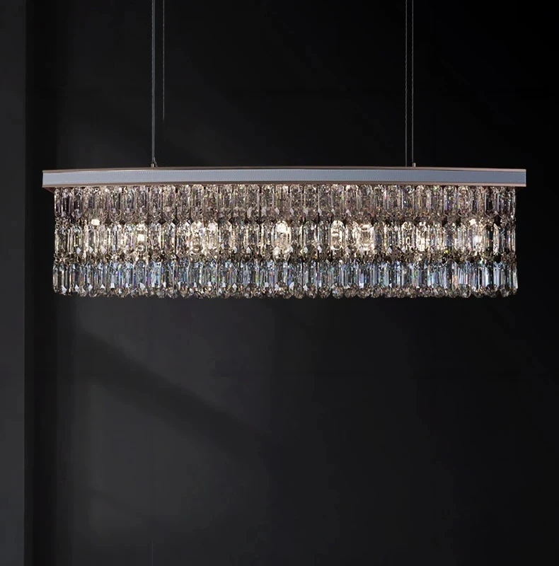 Luxury Rectangle Crystal Chandelier With White Leather For Dining Room Kitchen Island Oval K9 Crystal Pendant Chandeliers Vila