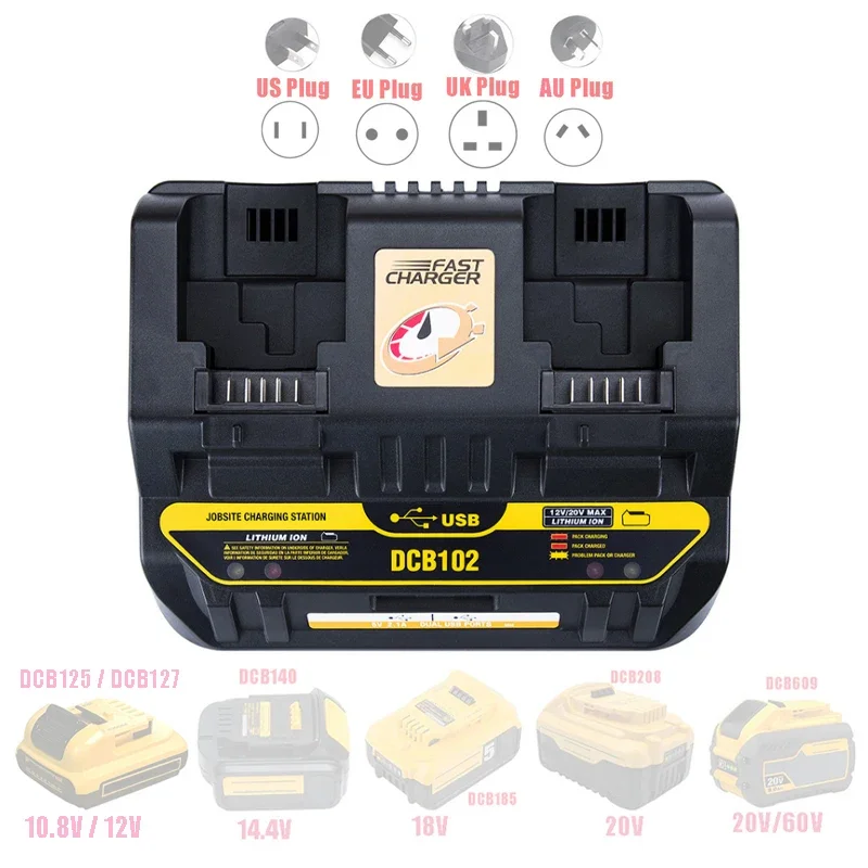 DCB102 Lithium Battery Charger USB Power Bank For Dewalt 10.8V 14.4V 18V 20V DCB120 DCB140 DCB183 DCB105 DCB206 DCB118 DCB609