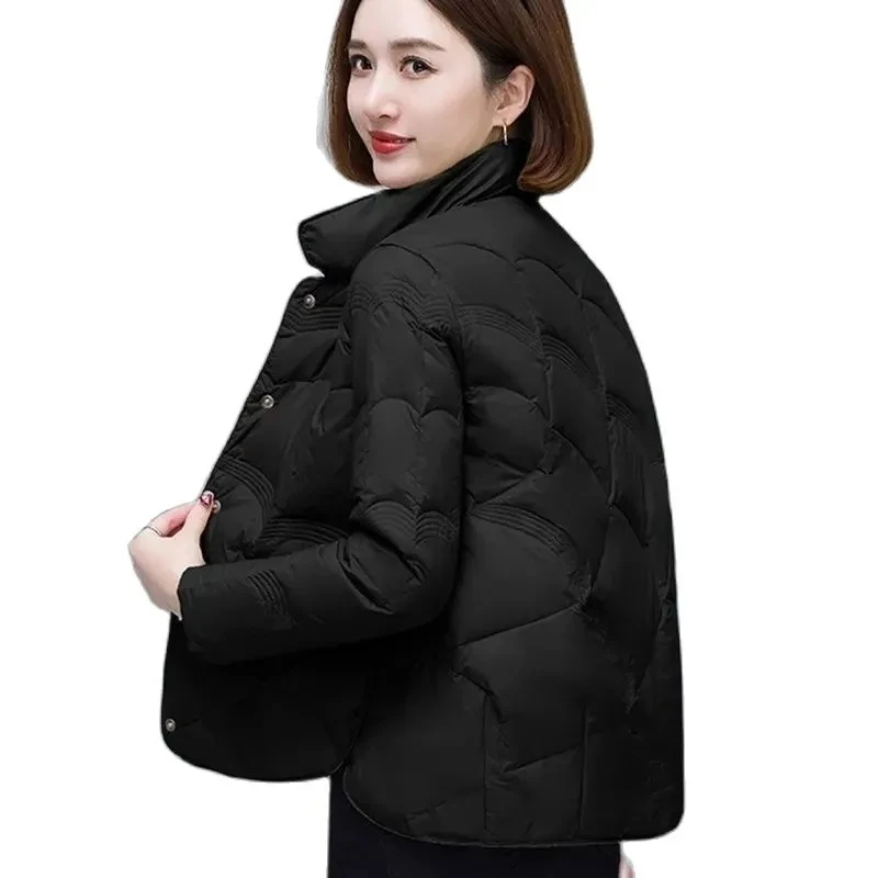 2023 Autumn Winter White Coat Quilted White Duck Down Down Jacket For Female Short Simple Stand Neck Fashion Cotton Jacket Women