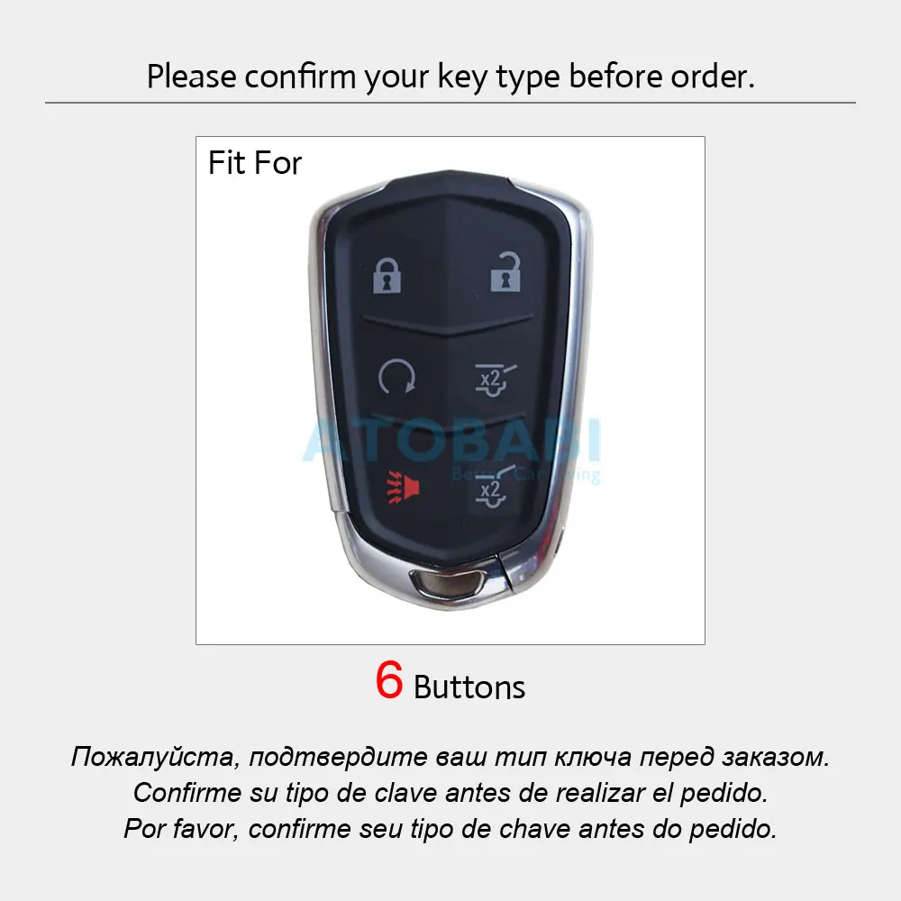 ATOBABI Leather Car Key Case Keychain For Cadillac Escalade IV 2016 2017 2018 2019 2020 6 Buttons Smart Keyless Remote Fob Cover