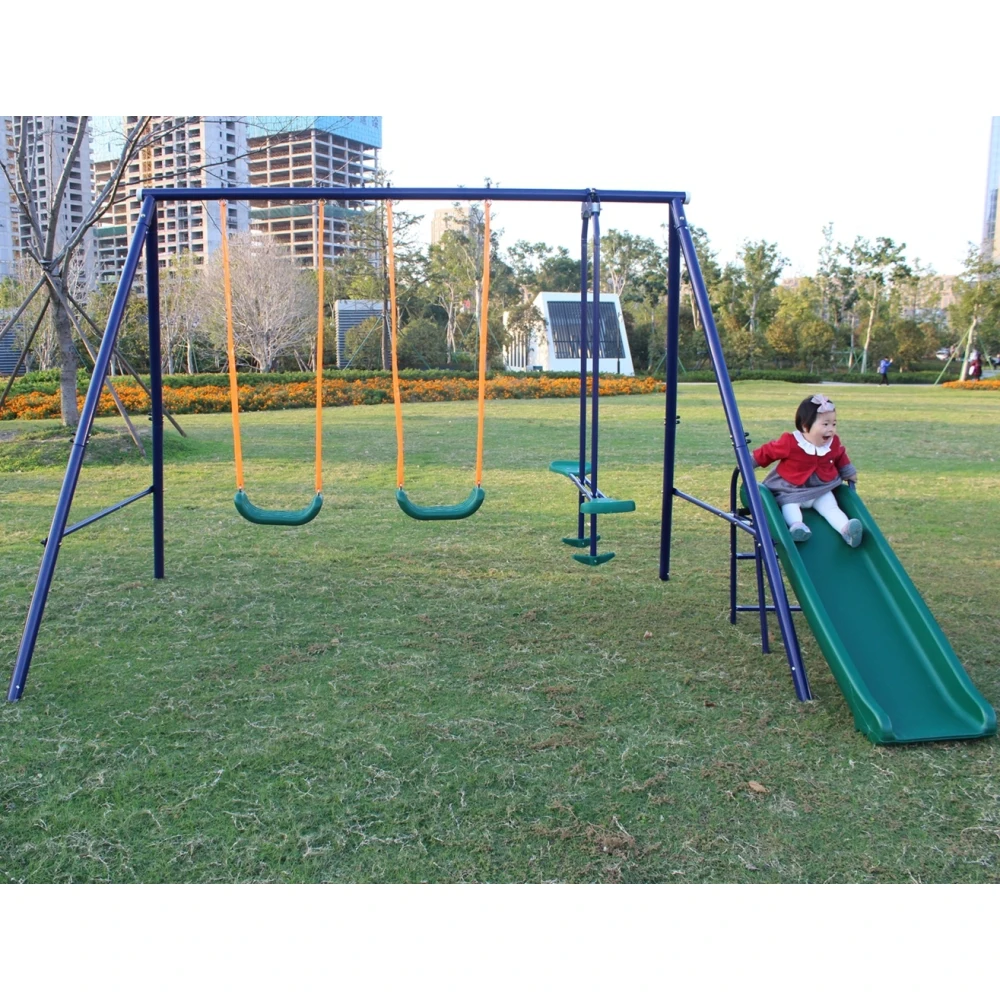 A-Frame Metal Swing Set w/ Slide (Blue, Green, Orange)