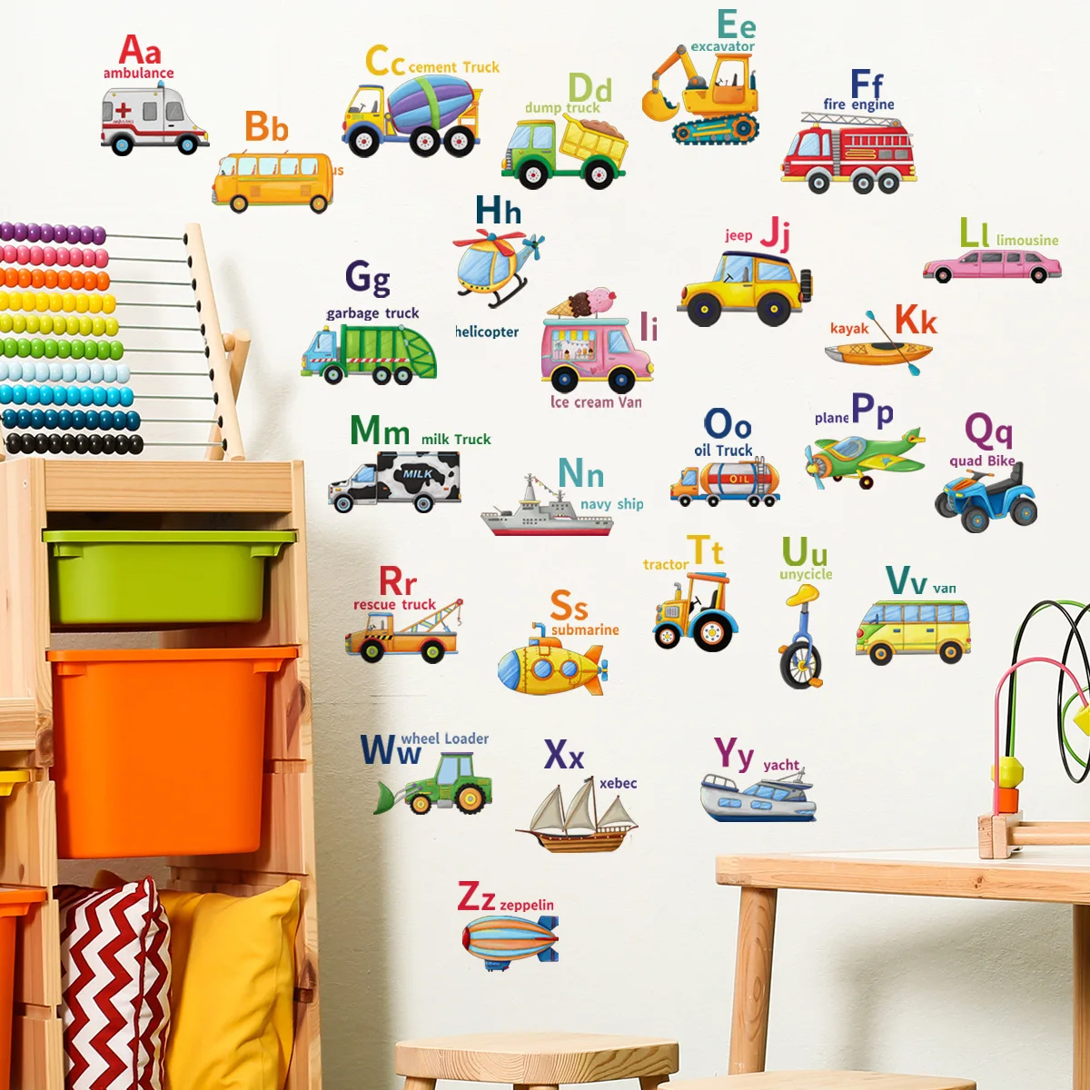 Pegatina de pared de dibujos animados con letras en inglés para coche, papel tapiz para decoración de guardería, preescolar, sala de estar, 30x90cm, Ms4193