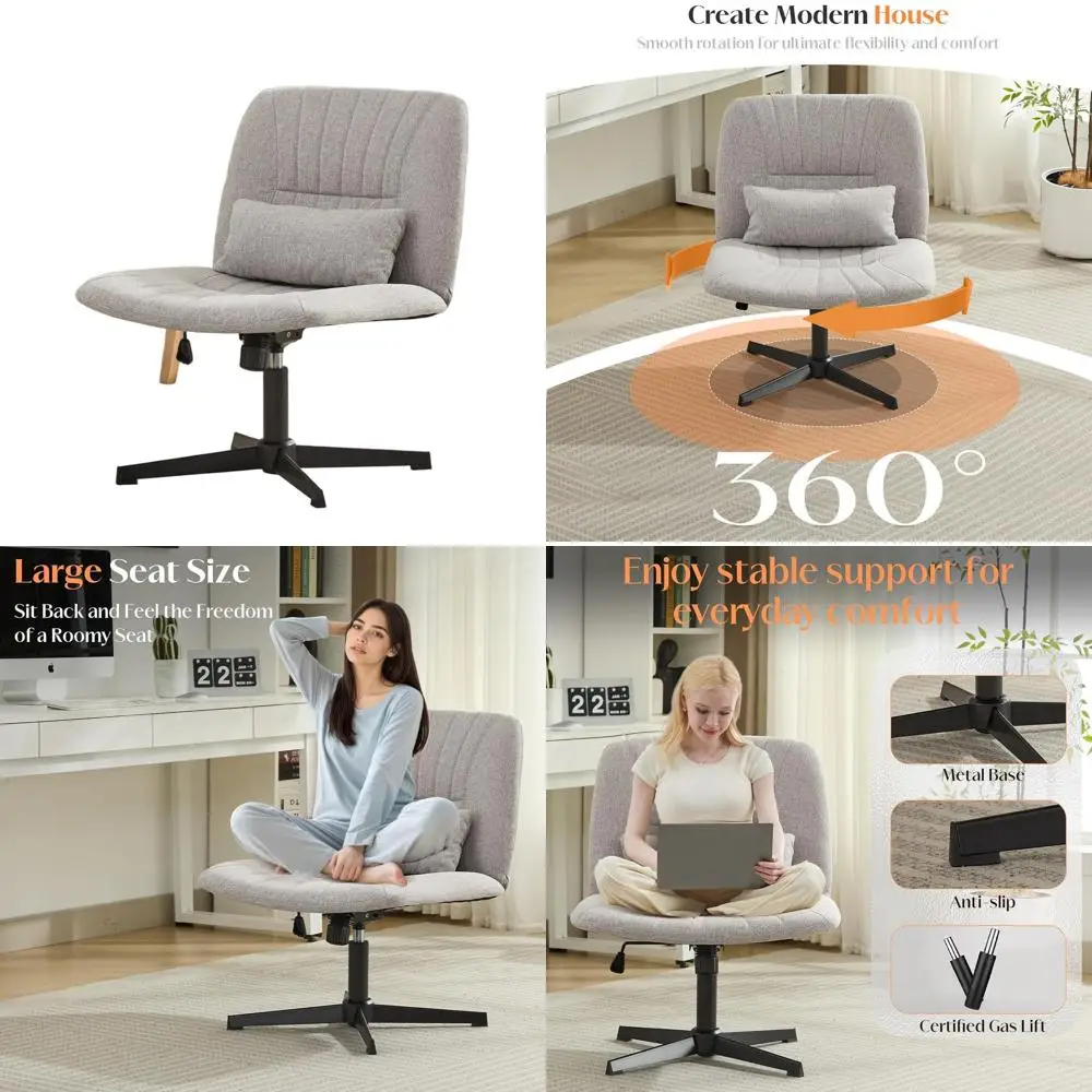 

Gray Ergonomic Swivel Desk Chair with Thick Cushion, Pillow, Adjustable for Home Office Desk (No Wheels)