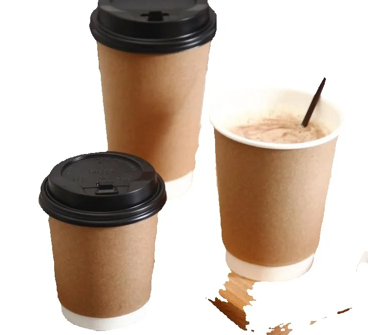 500pcs/lot Kraft Paper Coffee Cups with Lid 3 Sizes Milk Tea Thick Disposable Cup Coating Brown Coffee Cup Dhl Wholesale