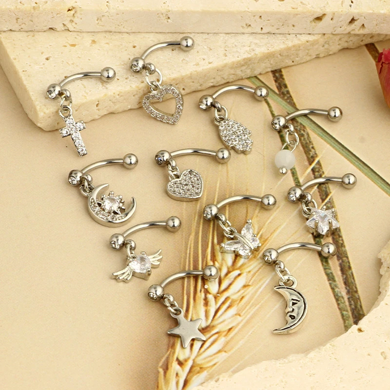 1PCS Butterfly Dangle Eyebrow Piercing Jewelry Star Rook Earring Curved Barbells Moon Eyebrow Ring Tragus Piercing Helix Jewelry view 4
