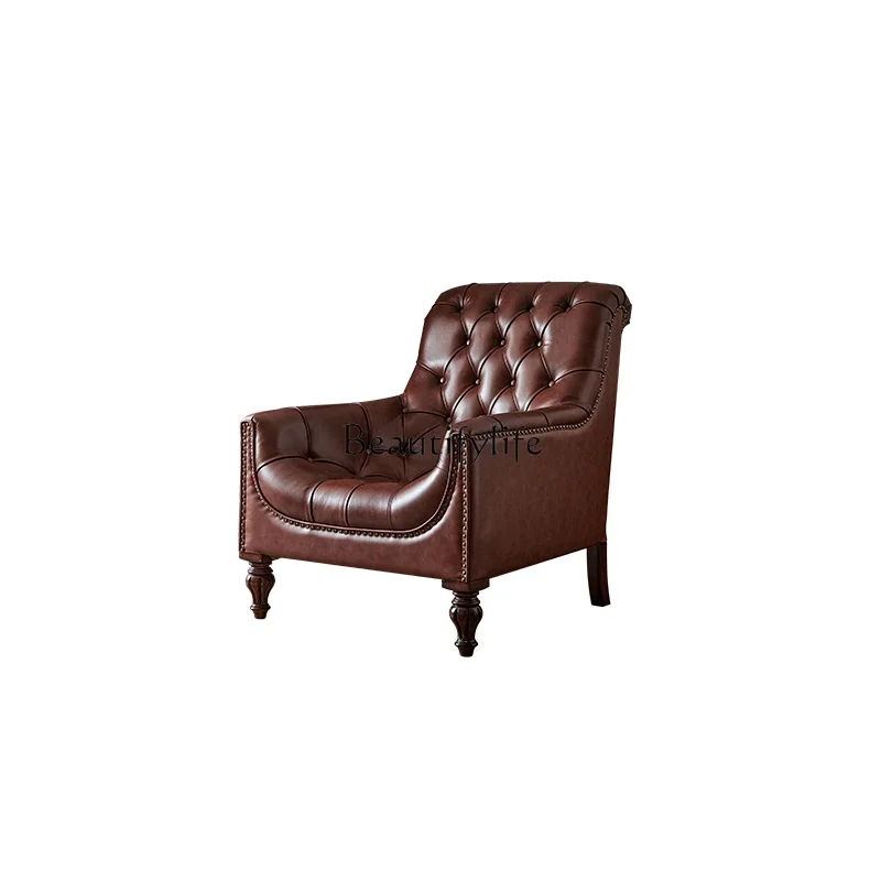 pg45American leather leisure chair first layer oil wax leather living room single sofa chair