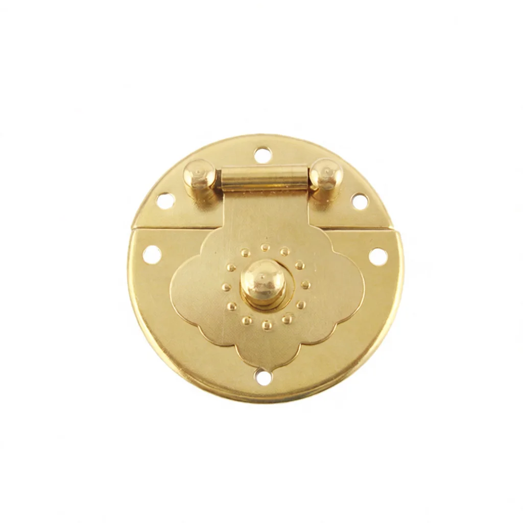 Traditional Chinese Brass Hardware Round Buckle Hinge Antique Jewelry Wood Box Decorative Furniture Cabinet Accessory Kit