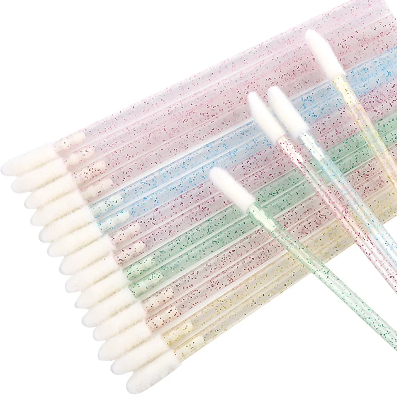 Brosse à lèvres jetable, bâton de cristal, pinceaux de maquillage, baguettes de rouge à lèvres, microbrosse, applicateur de brillant à lèvres, outils de maquillage propres, 50 pièces