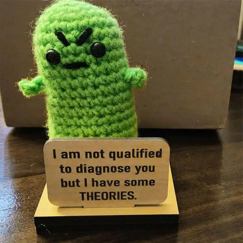 Gurke Häkel puppe niedlich handgemacht häkeln emotionale Unterstützung Puppe niedlich positive Essiggurke Häkel puppe mit abnehmbarer Basis Gurke