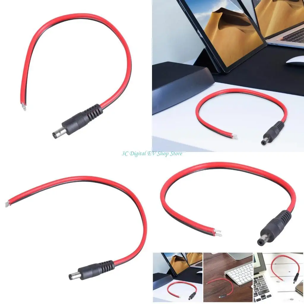 E74D 14AWG DC5521 Male Power Cable 5.5mmx2.1mm with Bare Wire Ends for Security Cameras and LED Strips