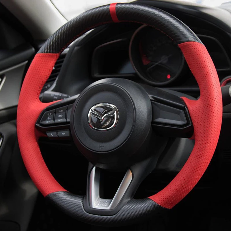 Custom DIY Car Steering Wheel Cover 100% Fit For Mazda 3 Axela 2017-2018 Mazda 6 Atenza CX-3 CX-5 CX-9 Auto Interior Accessories