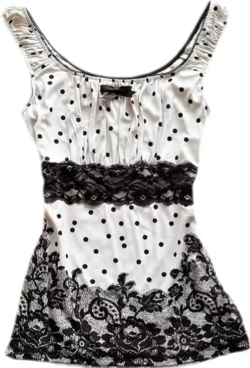 

Летняя одежда, майка, женский кружевной тонкий укороченный топ в горошек для девочек, винтажный лук, милые майки Kpop и майки без рукавов Gyaru, уличная одежда эмо