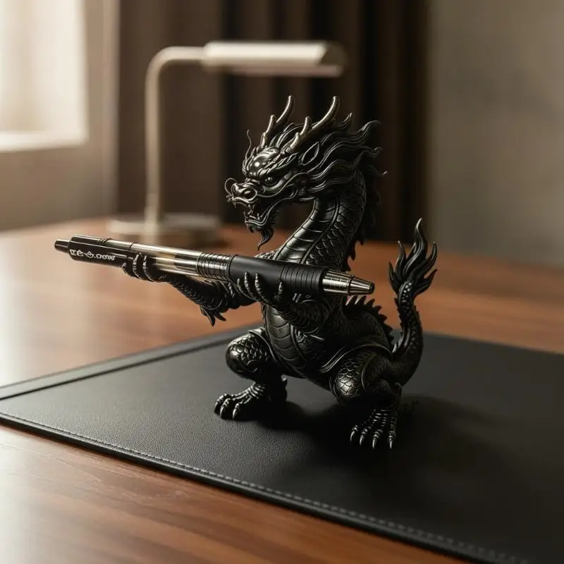 3D Printed Oriental Dragon Pen Holder - Vintage Mythical Pencil Cup & Creative Stationery Storage Organizer for Desk Decor