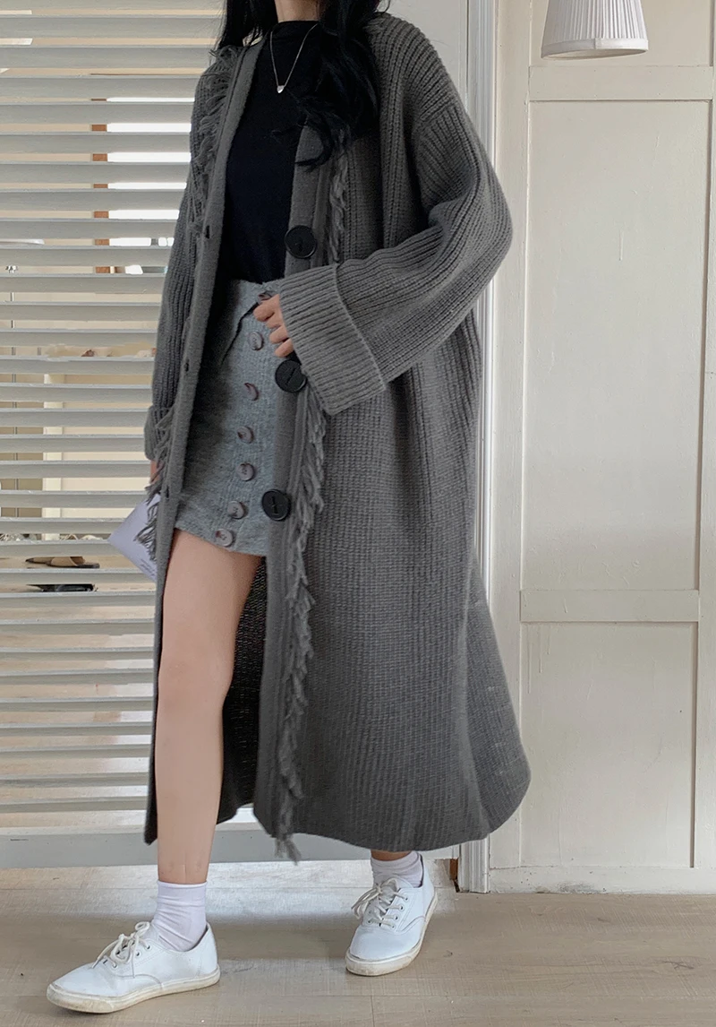 FIGOHR casual lazy style long cardigan women's Korean version gentle loose knit cardigan 2025 spring