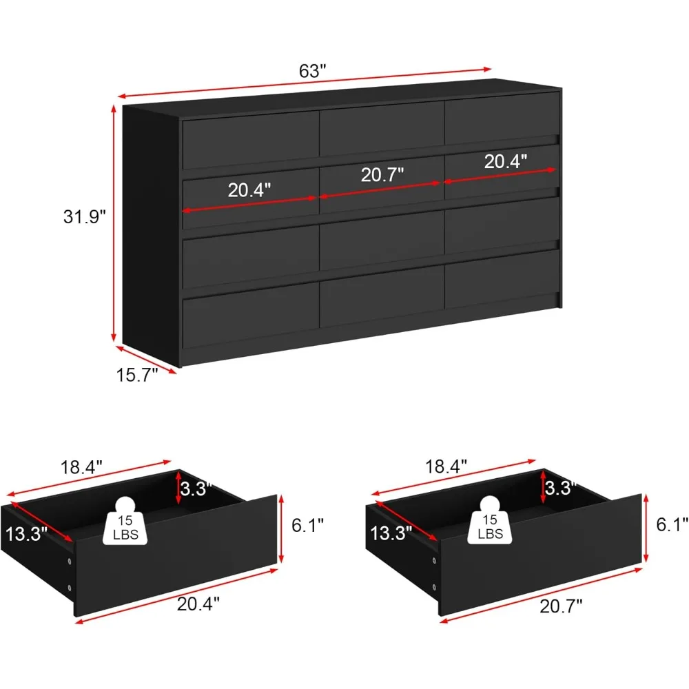 Dresser with 12 Handleless Drawers, 63