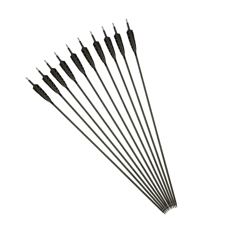 

6/12pcs Archery Wood Grain Carbon Arrows Spine350 OD7.6mm ID6.2mm with Turkey for Compound Bow Recurve Bow Slingshot Accessory