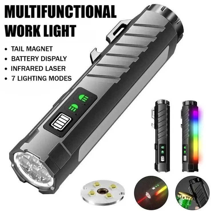 

Тактический светодиодный фонарик EDC типа C, перезаряжаемый красочный неоновый свет с магнитным основанием, инспекционный светильник для наружного кемпинга