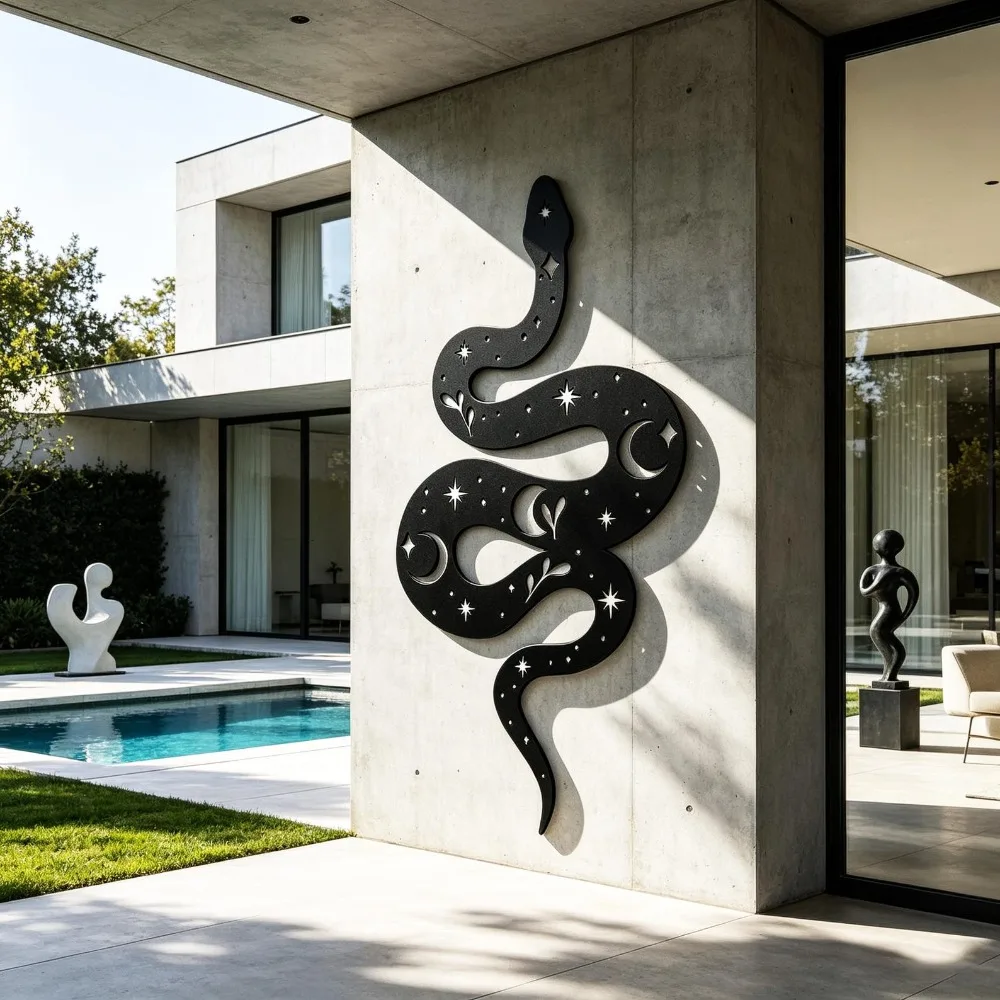 Snake Metal Wall Art, 2D Flat Laser Cut Mystical Witchy Silhouette Wall Sculpture, Gothic Boho Style