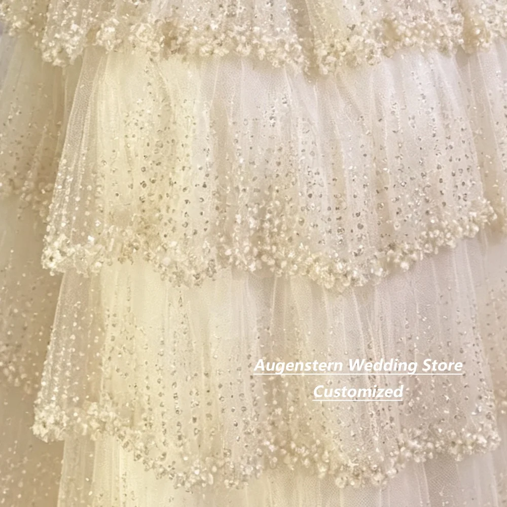 Customized White Satin Strapless Tiered Tulle Mother Of The Bride Gown Beaded Ruffle Skirt For Wedding Formal Party Plus Size view 3