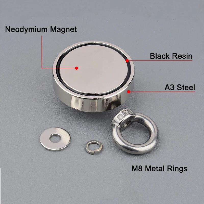 대형 네오디뮴 N52 자석, 강력한 낚시 자석, 로프 장갑 가방 포함, 인양 자석, 120KG, 220KG, 300KG, 450KG