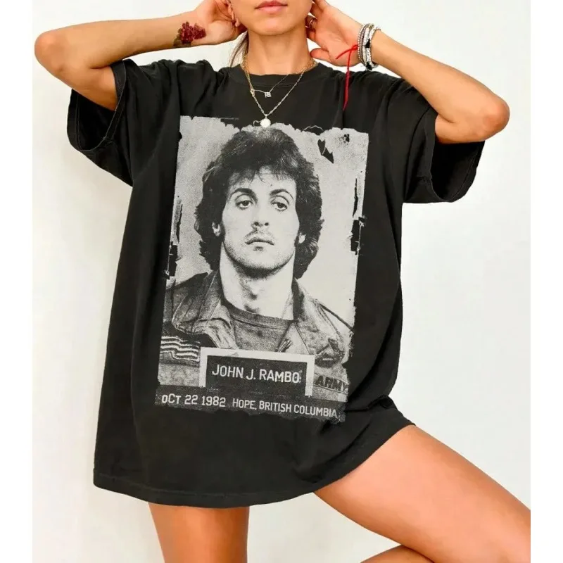 Camiseta Retrô com Foto da Cabeça de John Rambo, Camiseta de Filme de Ação, Nova Camiseta Retrô Unissex Casual de Moda de Algodão para o Verão