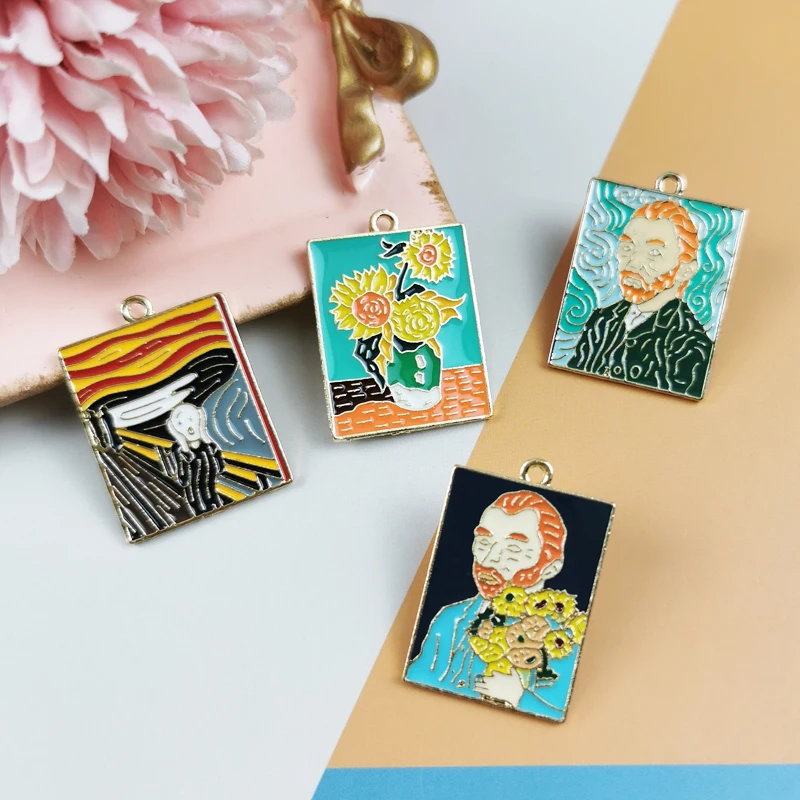 ApeUr 10pcs Artist Painting Enamel Metal Charms For Jewelry Making Van Gogh\'s Painting Pendants Fit Earrings DIY