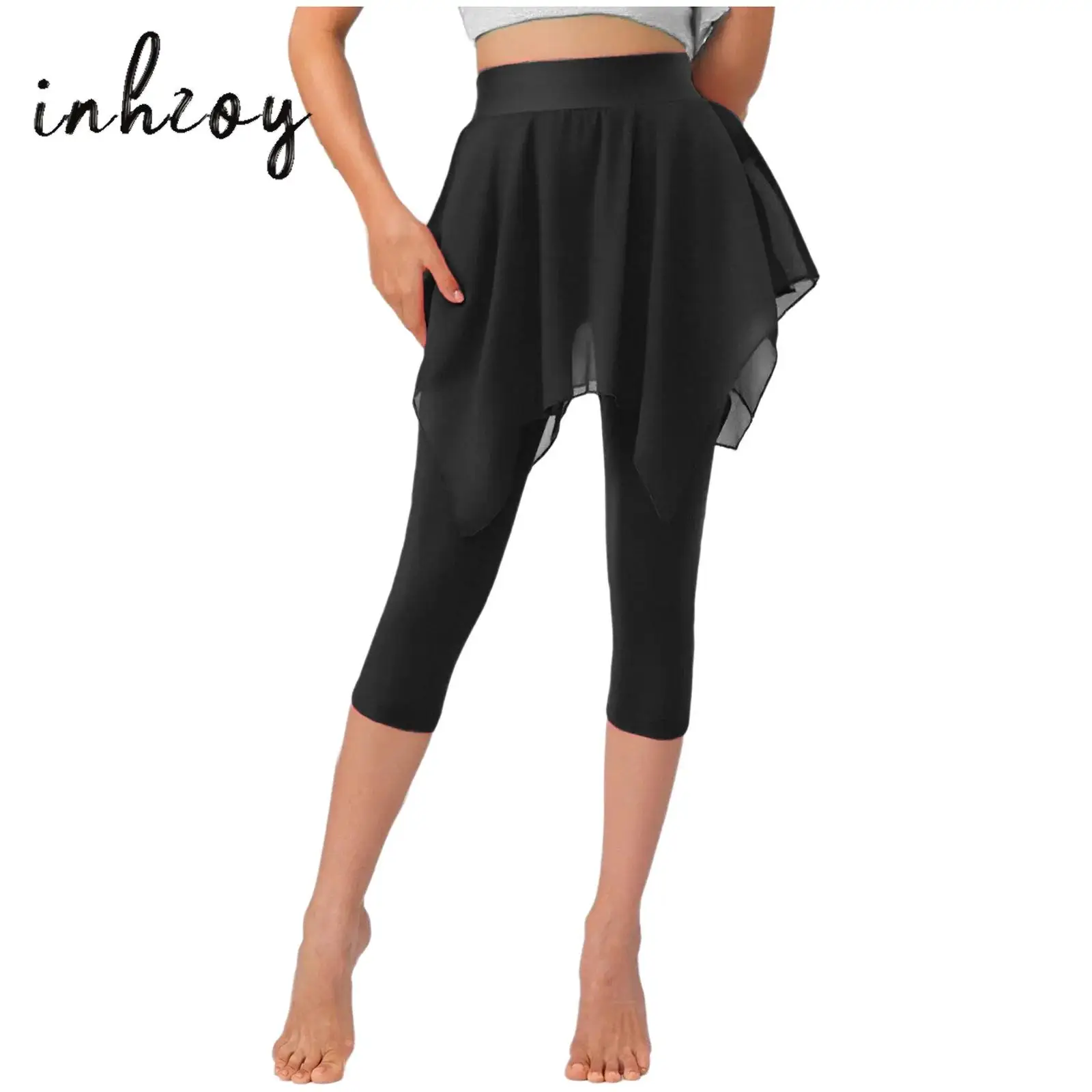 

Womens Lyrical Ballet Dance Pants High Waist Leggings One-piece Irregular Skirt Capris Pants for Yoga Fitness Dance Training New