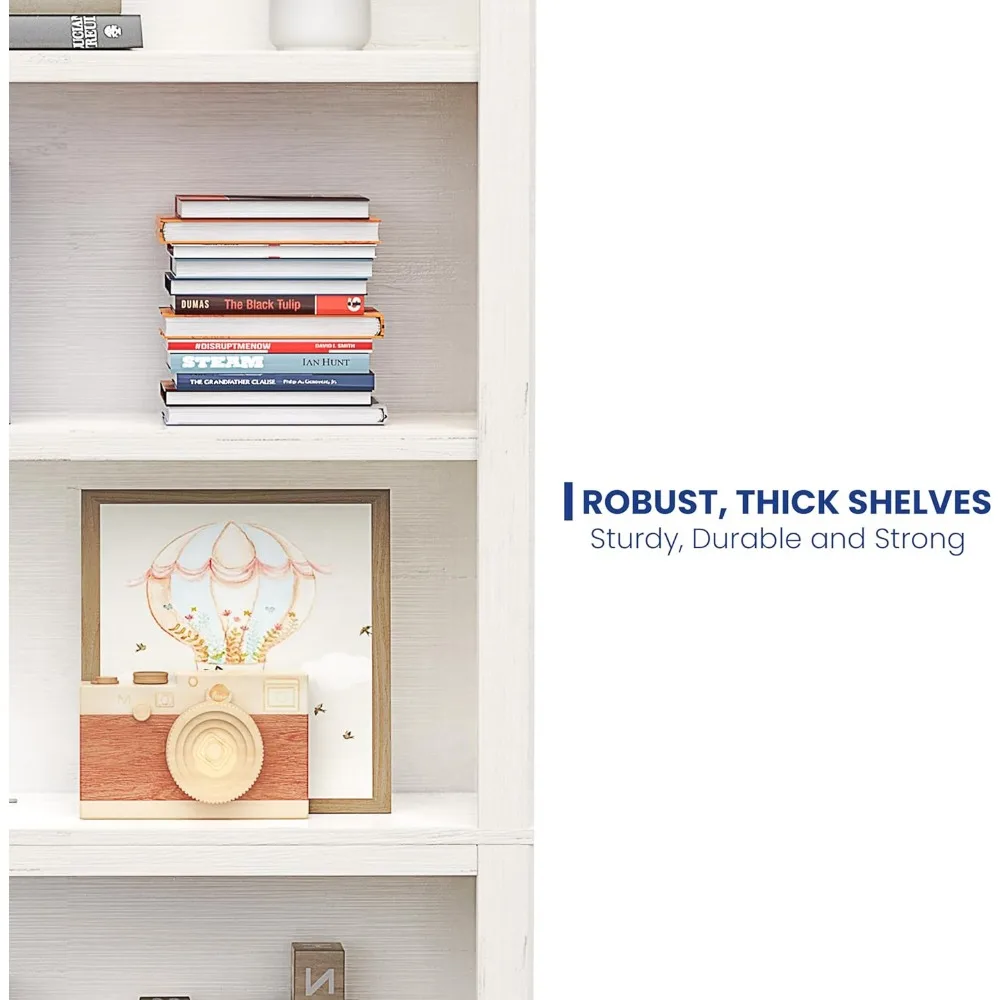 Large Cream White 72" Tall 5-Shelf Open Storage Bookcase