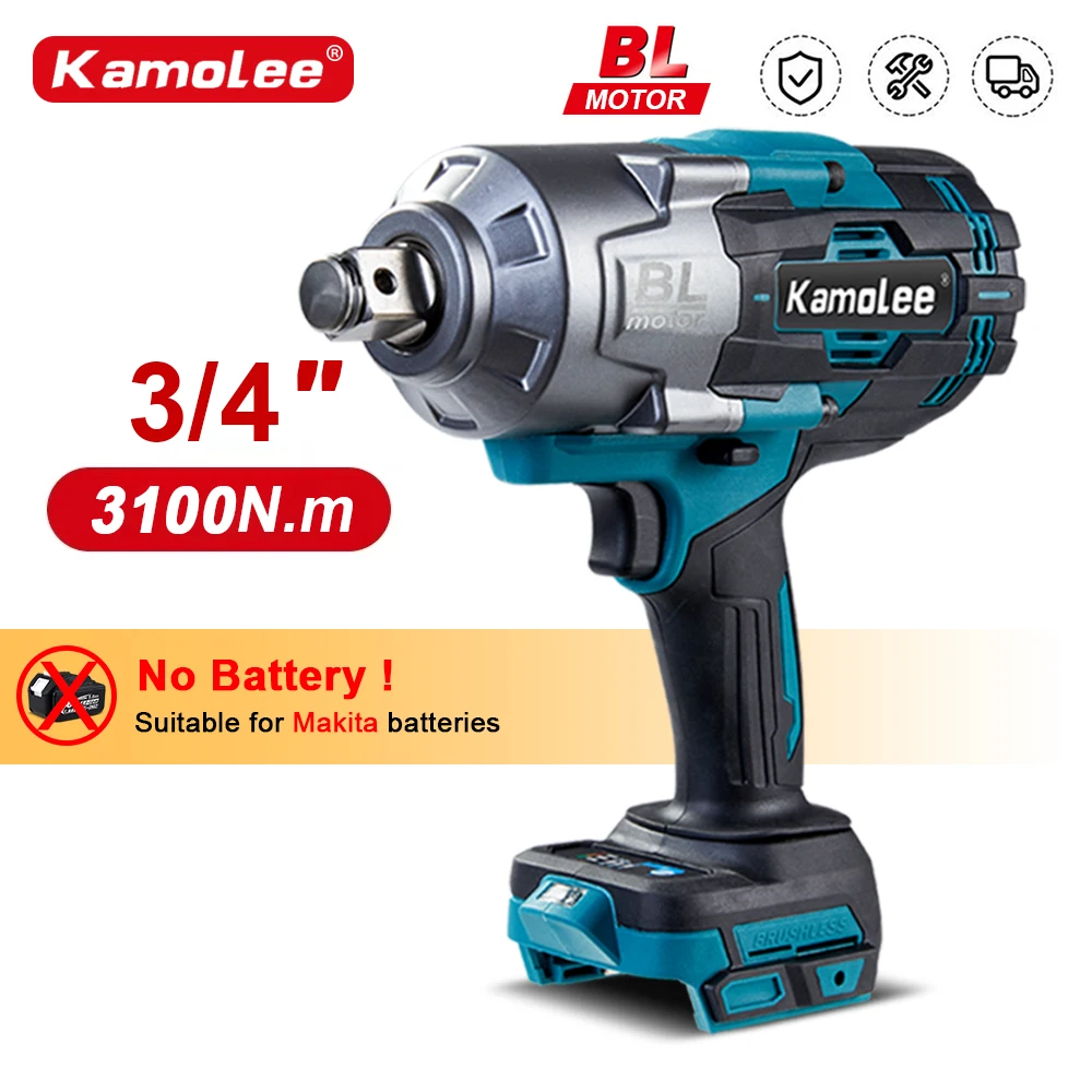 Kamolee 3100NM Brushless Electric Wrench 3/4 inch Cordless Impact Wrench Handheld Power Tool For Makita 18v Battery