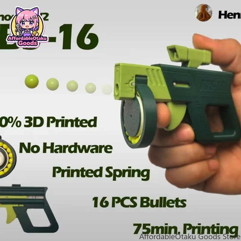 3D Printed DBS-16 Mini BB Gun Launcher Semi-Auto Finger Blaster Toy with Mag BBs Fidget Stress Relief Gift