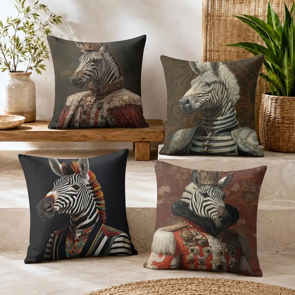 Zebra Dressed-Up Portrait Cushion Cover Premium Linen Pillow Cover Durable Soft Breathable Washable Home Decor Cushion Case