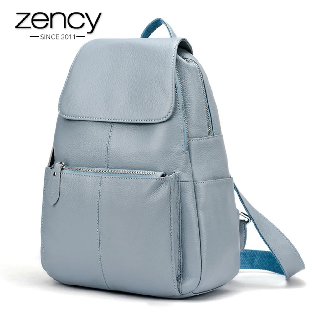 

Zency 15-цветный модный женский рюкзак из 100% натуральной кожи, дорожный рюкзак большой емкости в консервативном стиле, синий, серый рюкзак