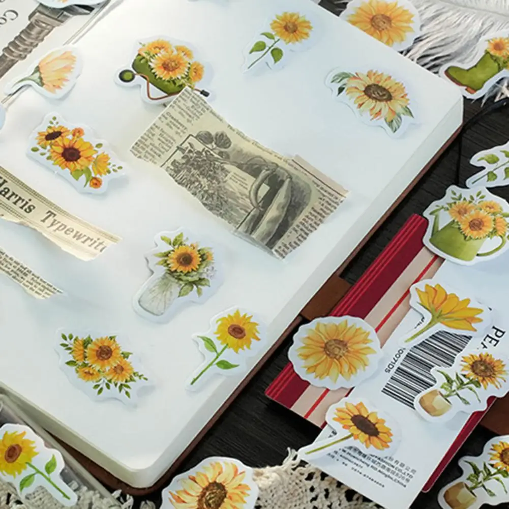 Portable 46Pcs Great Sunflower Stickers DIY Crafts Labels Stickers Cuttable Paper Sticker Waterproof   Home Supply