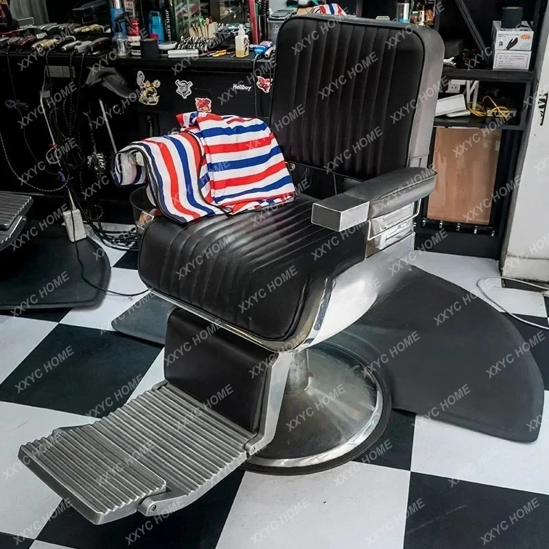 AAMen's Retro Oil Head Hairdressing Chair Hair Saloon Dedicated Hair Salon Hair Cutting Lifting Reclining Chair