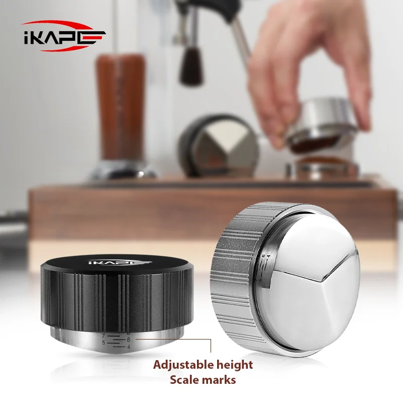 IKAPE موزع قهوة اسبريسو ومكبس راحة اليد قابل للتعديل 3 منحدرات 49/51/53/58 مللي متر Portafilter رأس ألومنيوم قاعدة من الفولاذ المقاوم للصدأ #6