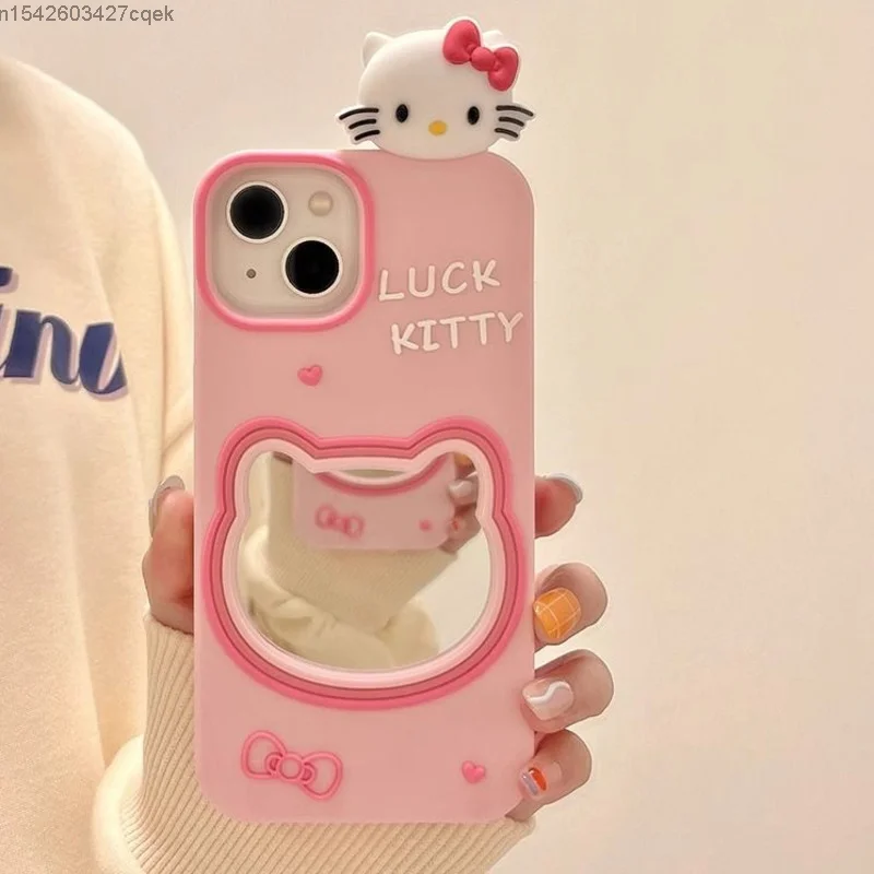 

Чехол Sanrio с милым 3D стереоскопическим мультяшным зеркальным дизайном для iPhone 15, 14, 13, 12, Promax 11, силиконовый мягкий трендовый чехол для телефона