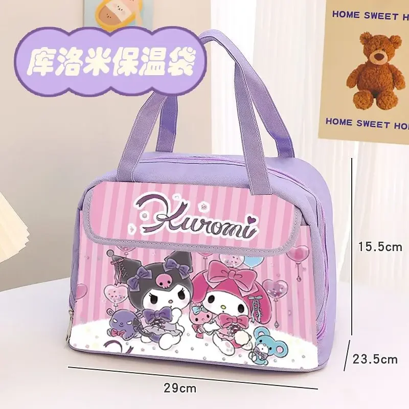 Sanrio cartoon kuromi anime thermal bag cute stain-resistant handbag large capacity waterproof lunch bag canvas bag kawaii