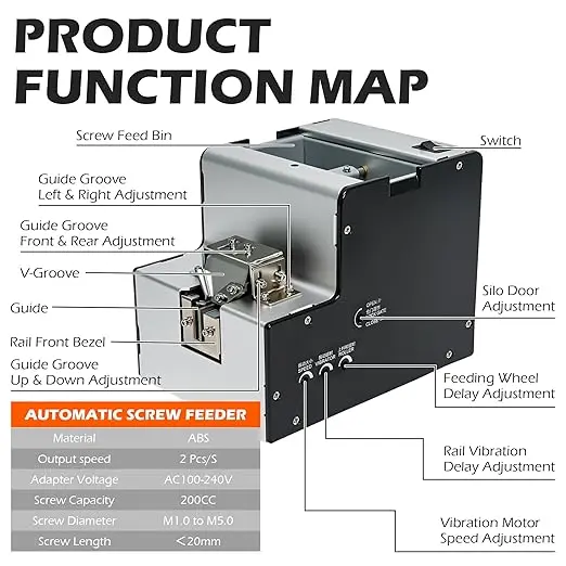 Screw Feeder Machine Compatible with M1.0 to M5.0 Screws Size, Screws Sorter Arrangin g Machine Conveyor Sorter 110V 220V