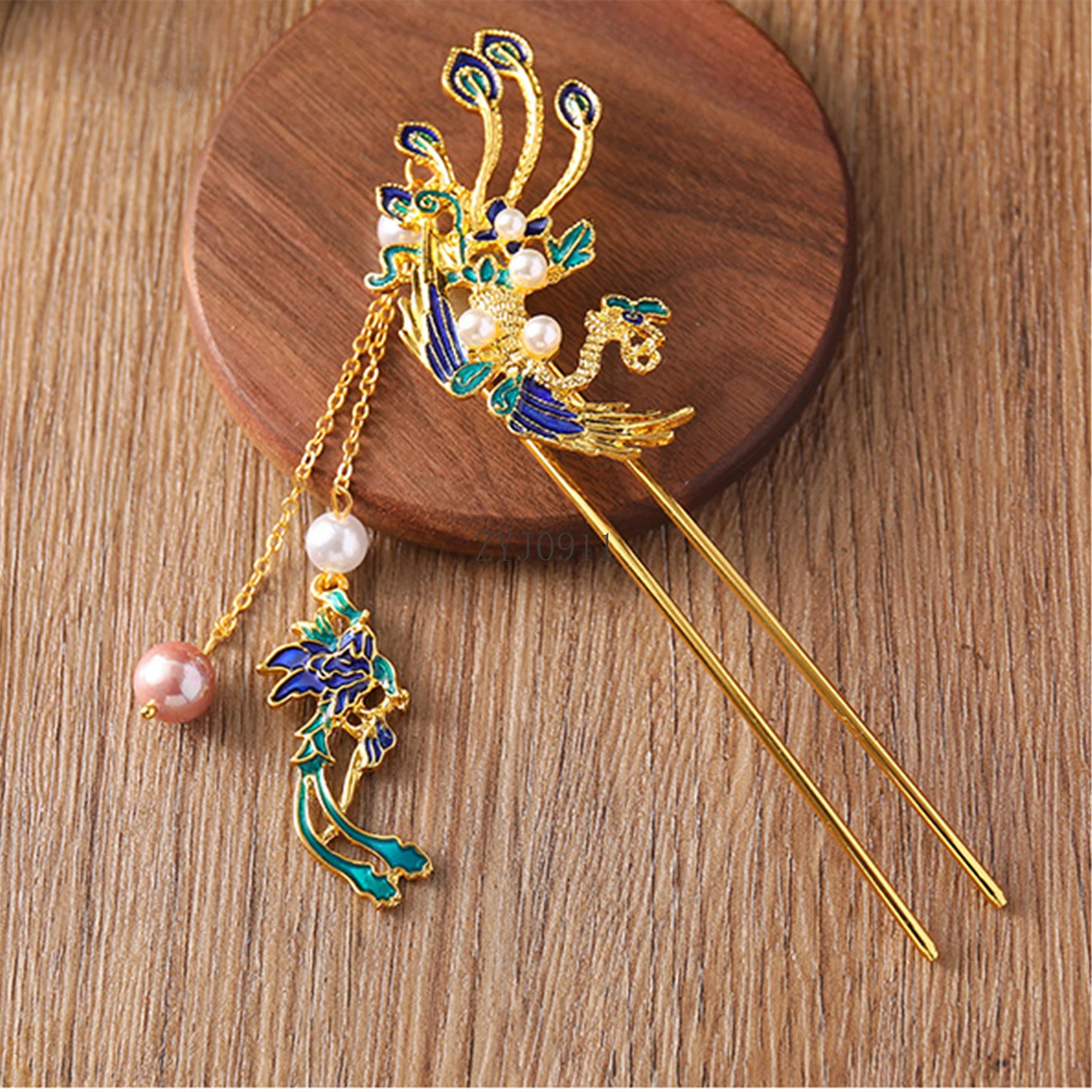 * ريترو عصا الشعر فينيكس على شكل حرف U دبوس الشعر للنساء الصينية Hanfu إكسسوارات الشعر كريستال ذهبي كعكة الشعر مجوهرات خمر تيار