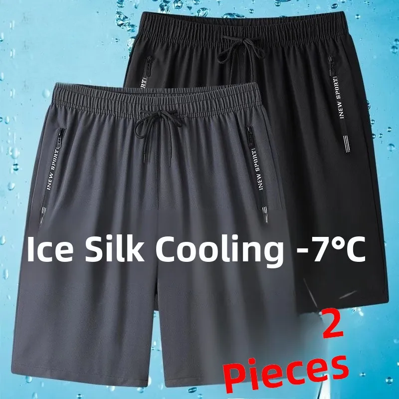

Qui Dry Ice Silk Men's orts Summer Trend Sports Beach Five-Point Casual Loose Fit Elastic Waisand Straight Leg Pants