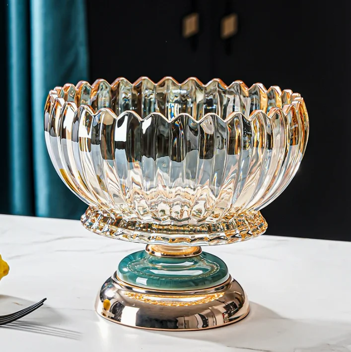 Luxury Decoration Bowl Vase Black Gold Nordic Table Decoration Compote Tray Dry Porcelain Fruit Plate
