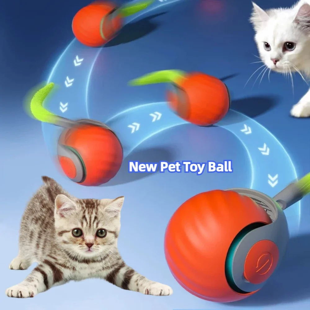 Electric Ball for Cats With Feather Teaser Intelligent Automatic Movement Cat Accessories Active Scrolling Interactive Cats Toys