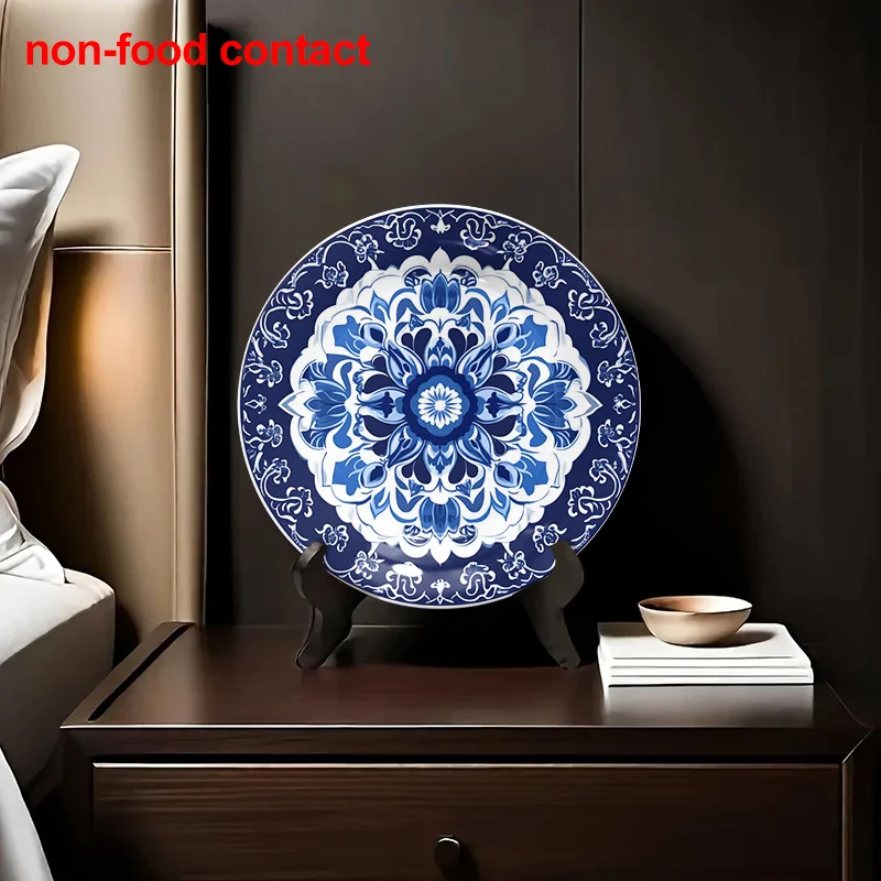 1pc 8-Inch Round Ceramic Wall Decor Plate - Blue and White Vintage Mandala Pattern, Non-Food Contact Safe for Home Decoration,