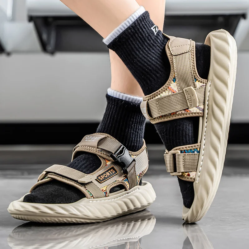 

Летние мужские удобные сандалии на толстой подошве, кожаные легкие сандалии на плоской подошве с открытым носком, мягкая повседневная обувь, мужские пляжные сандалии для прогулок на открытом воздухе