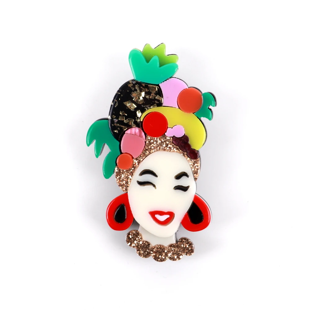 New Cartoon Acrylic Multicolor Fruit Queen Brooches for Women Pineapple Banana Cherry Lady Brooch Pin Badges Jewelry Accessories