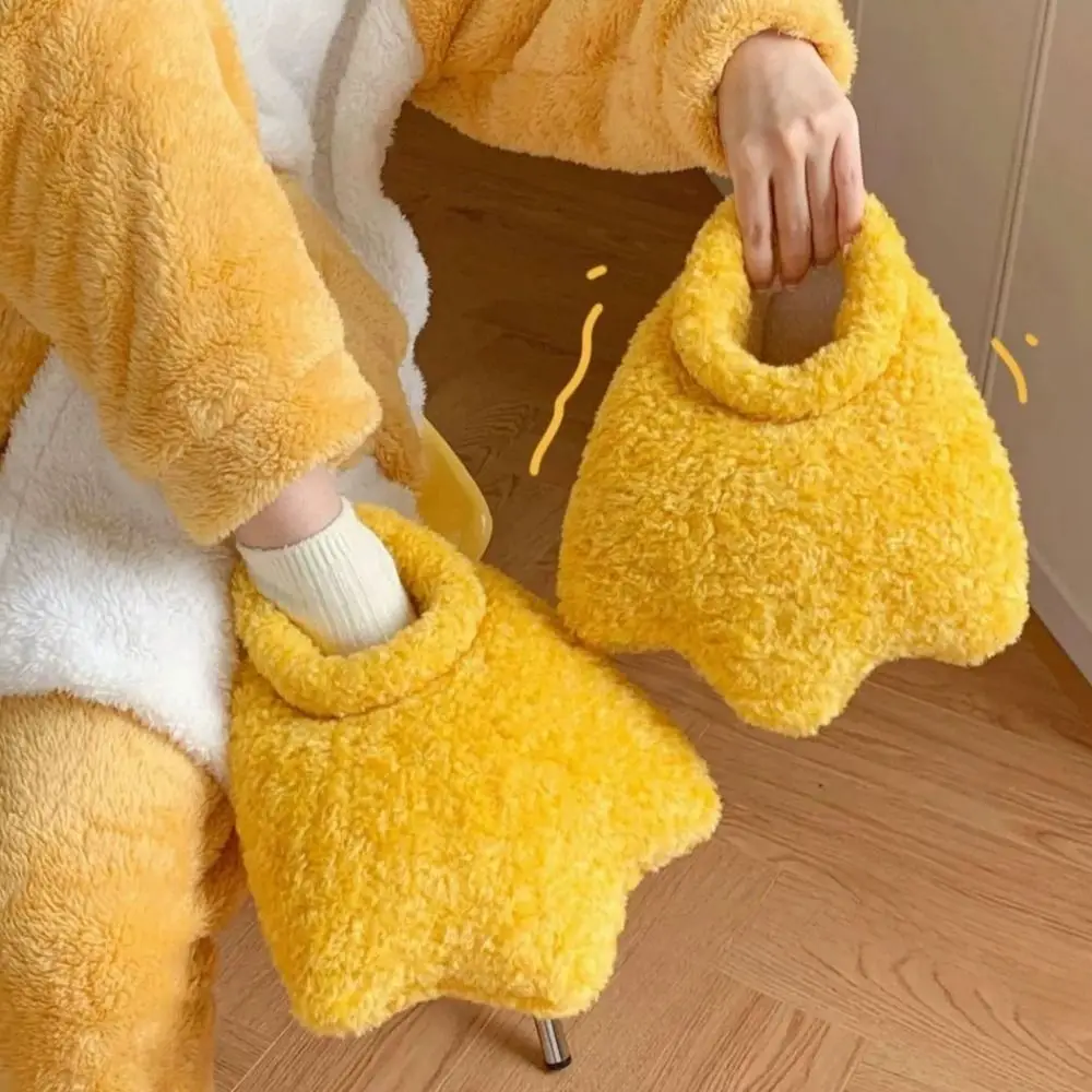 Sandal Soft Duck Flippers Slippers Cute Silent Duck Plush Slippers Fluffy Non-Slip Children Duck Feet Slides Winter