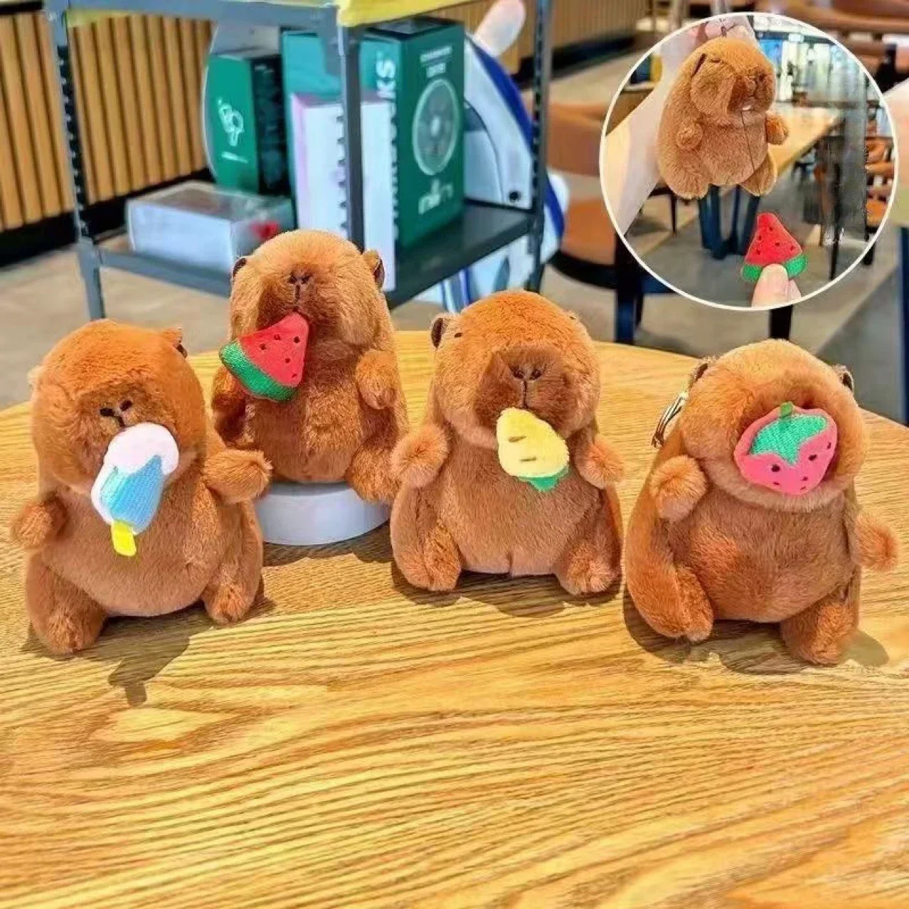 พวงกุญแจตุ๊กตาคาปิบาร่านุ่มนิ่มแบบดึงได้ ตุ๊กตาแขวนได้ ของเล่นตุ๊กตาสัตว์นุ่มๆ บรรเทาความเครียด ของเล่นเสริมพัฒนาการสำหรับเด็กและผู้ใหญ่