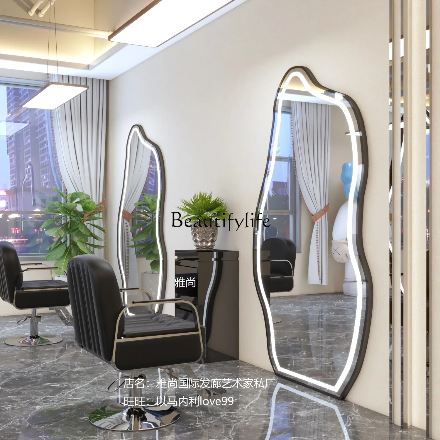 Barber Shop Single-Sided Wall-Mounted Mirror Led Hair Salon with Light Dressing Table Double-Sided Floor